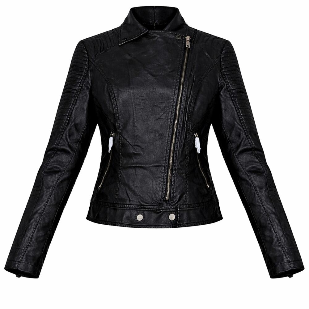 Coalition LA Faux Leather Moto Jacket  Black Quilted Biker Zip NWT Women Medium